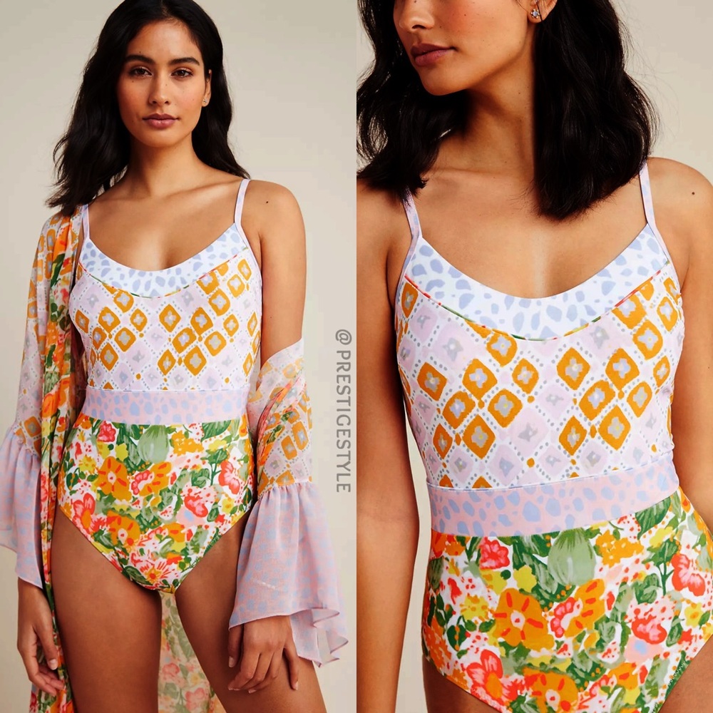 Alja Horvat Tartini ANTHROPOLOGIE floral and pattern One Piece Swimsuit, sz L